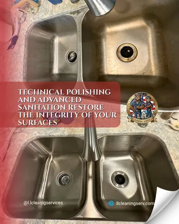 Instagram post by L&L Cleaning: Stainless steel sinks are the heart of the kitchen, yet they constantly suffer from grease buildup, hard water stains, and premature dullness.